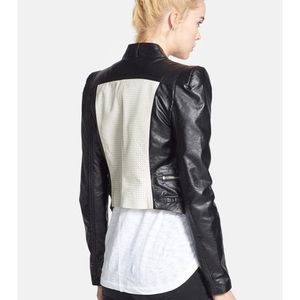 Nicole Benisti two tone faux leather Moto jacket